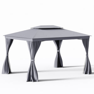 Padiglione con telaio in metallo 8 picchetti, Padiglione impermeabile con tetto doppio Grigio 3 x 4 m-Gazebo