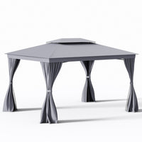 Padiglione con telaio in metallo 8 picchetti, Padiglione impermeabile con tetto doppio Grigio 3 x 4 m-Gazebo