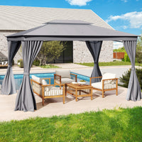 Padiglione con telaio in metallo 8 picchetti, Padiglione impermeabile con tetto doppio Grigio 3 x 4 m-Gazebo