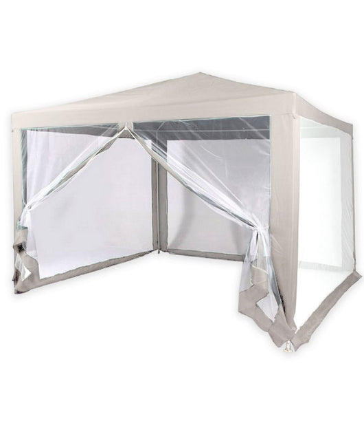 Trade Shop - Gazebo 2,4 X 3 X 2,50 M Tendone Giardino Telo Bianco Impermeabile Con Zanzariera -