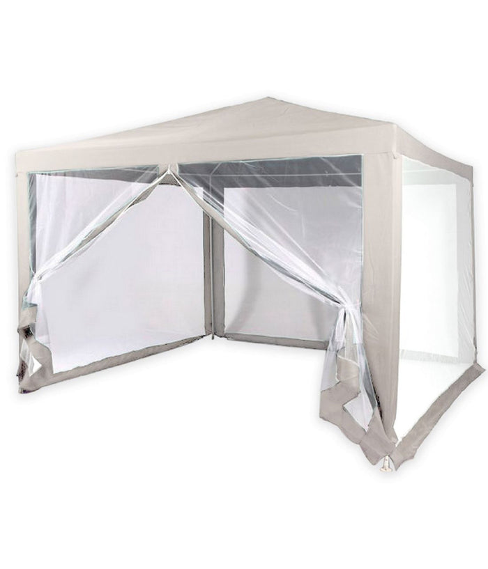 Trade Shop - Gazebo 2,4 X 3 X 2,50 M Tendone Giardino Telo Bianco Impermeabile Con Zanzariera -