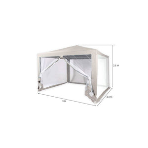 Trade Shop - Gazebo 2,4 X 3 X 2,50 M Tendone Giardino Telo Bianco Impermeabile Con Zanzariera -