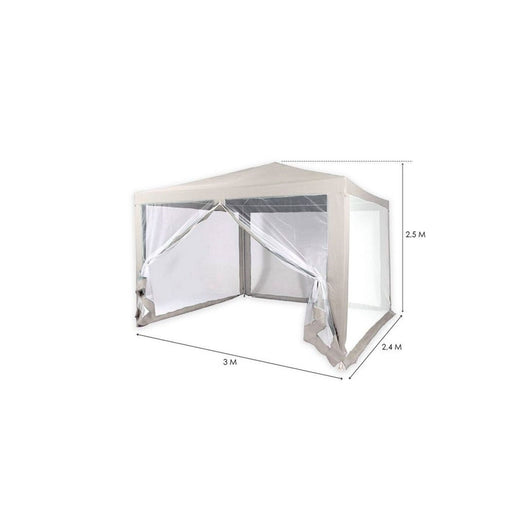 Trade Shop - Gazebo 2,4 X 3 X 2,50 M Tendone Giardino Telo Bianco Impermeabile Con Zanzariera -