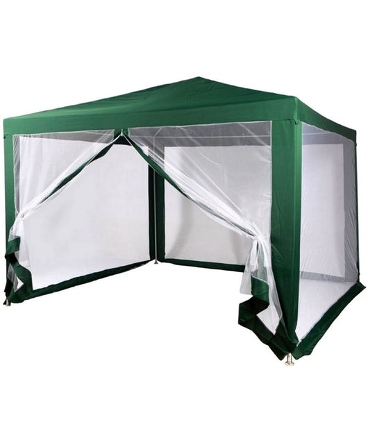 Trade Shop - Gazebo 2,4 X 3 X 2,50 Mt Tendone Giardino Telo Verde Impermeabile Con Zanzariera -