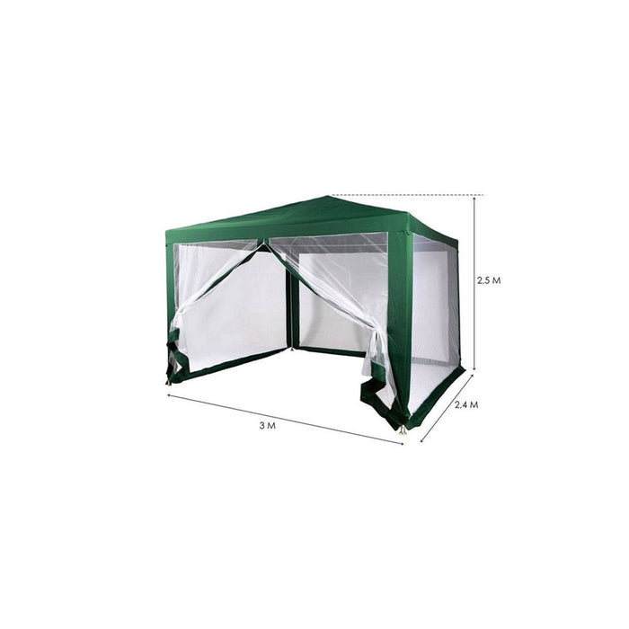 Trade Shop - Gazebo 2,4 X 3 X 2,50 Mt Tendone Giardino Telo Verde Impermeabile Con Zanzariera -
