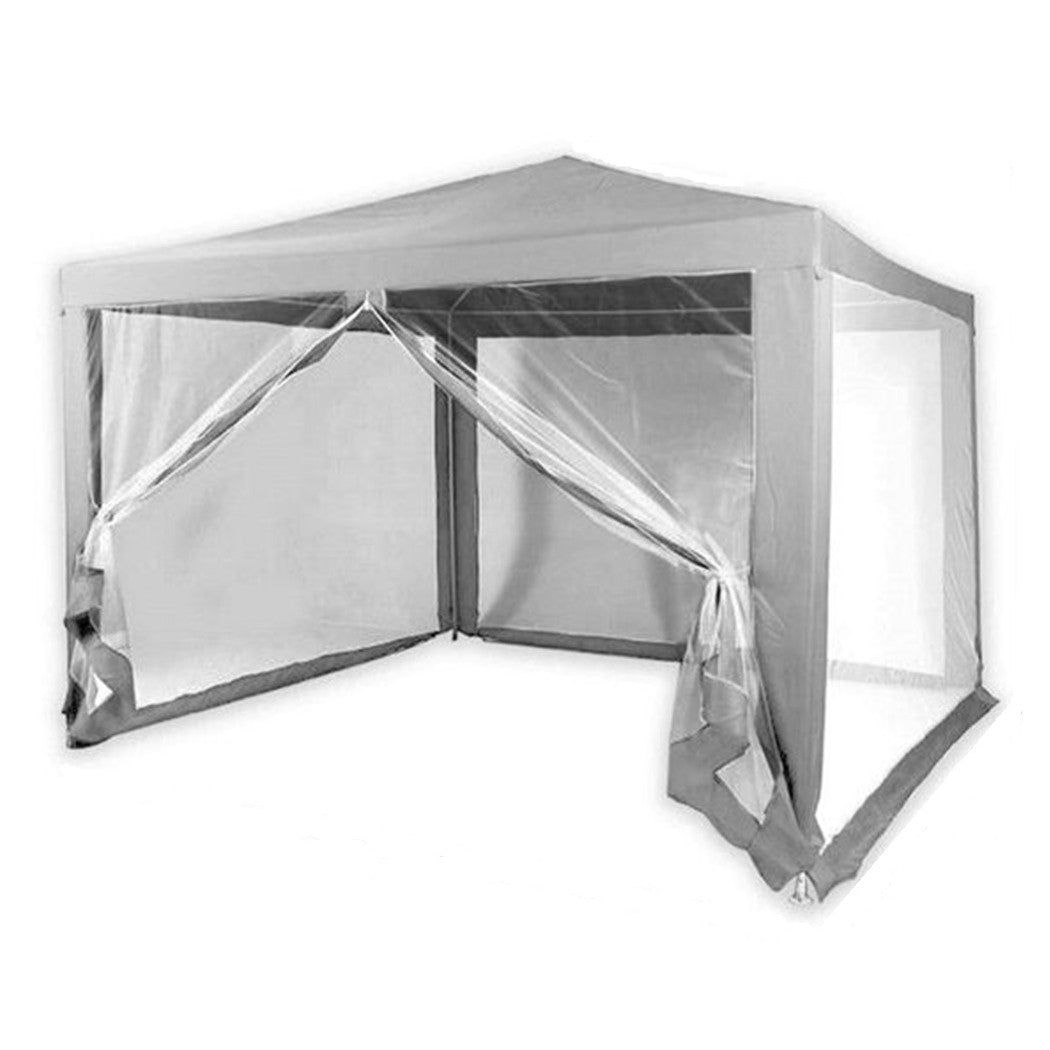Trade Shop - Gazebo 2,4x3x2,50mt Tendone Giardino Telo Grigio Impermeabile Con Zanzariera 016560 -        