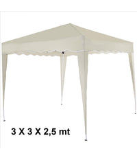 Gazebo 3x3x2,5 Mt Pieghevole Ecru Impermeabile Richiudibile Tendone Giardino         