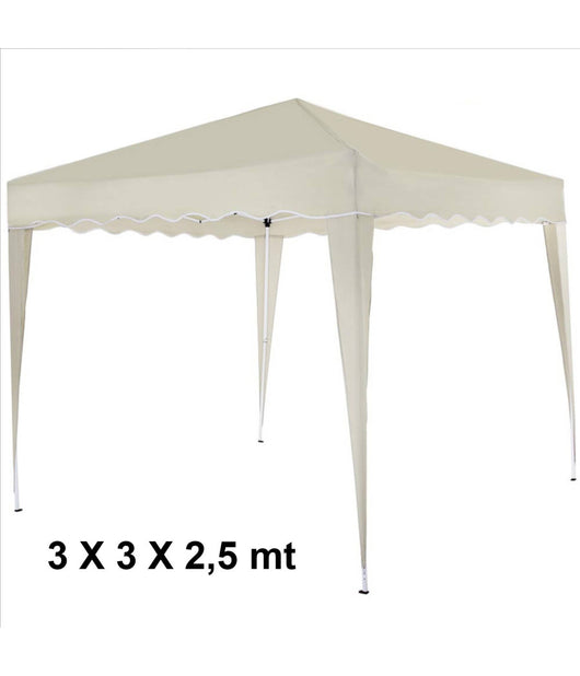 Gazebo 3x3x2,5 Mt Pieghevole Ecru Impermeabile Richiudibile Tendone Giardino         