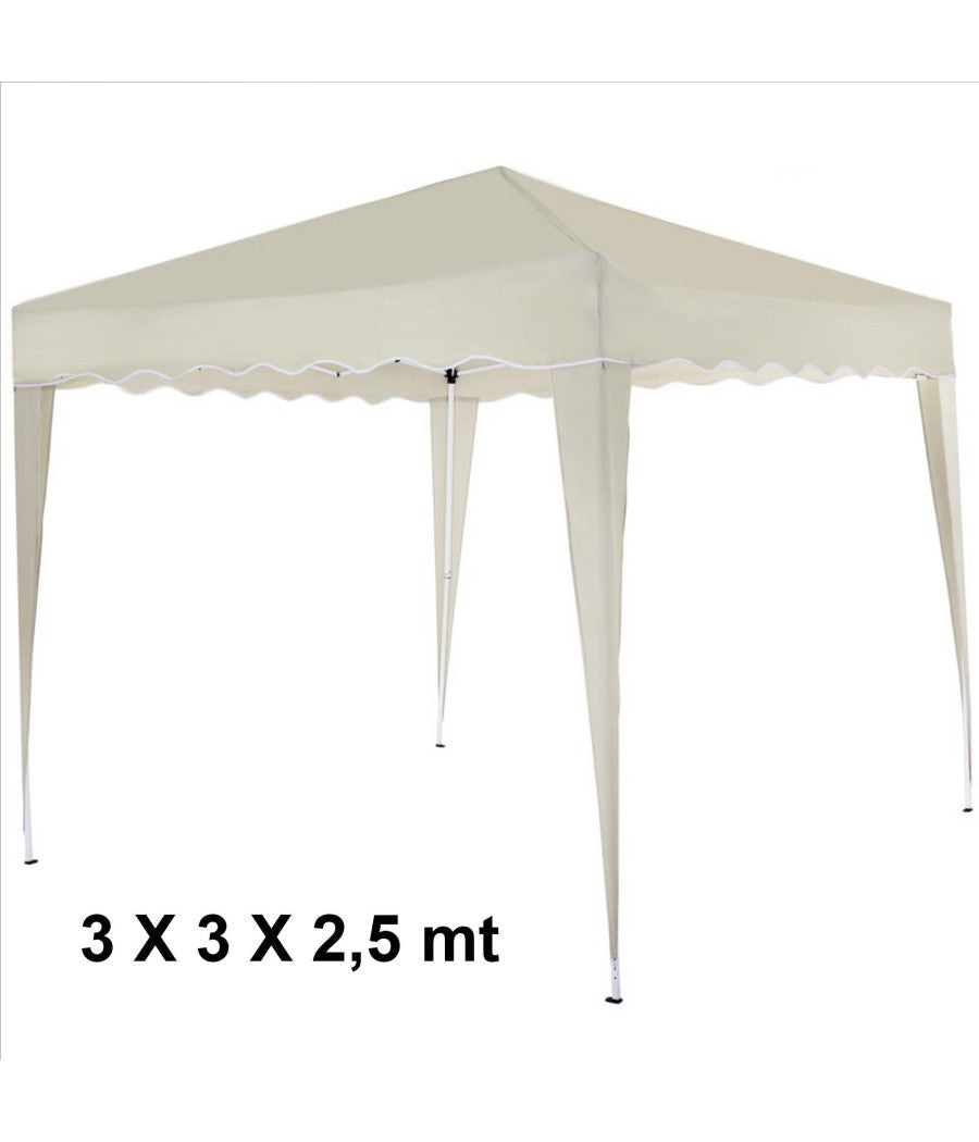 Gazebo 3x3x2,5 Mt Pieghevole Ecru Impermeabile Richiudibile Tendone Giardino         