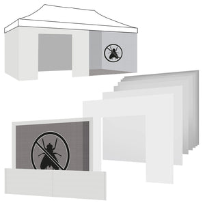 Set completo di teli di ricambio per gazebo da giardino bianco 3x6M - 5x teli laterali + 1x telo porta con cerniera + 1x telo zanzariera + 1 telo mezza altezza.