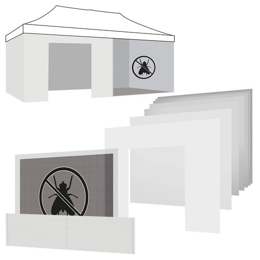 Set completo di teli di ricambio per gazebo da giardino bianco 3x6M - 5x teli laterali + 1x telo porta con cerniera + 1x telo zanzariera + 1 telo mezza altezza.