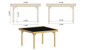 Gazebo da giardino in legno pergola 4.04x4.04 m con pannell - Impregnata - ALT133 - ALTANKA
