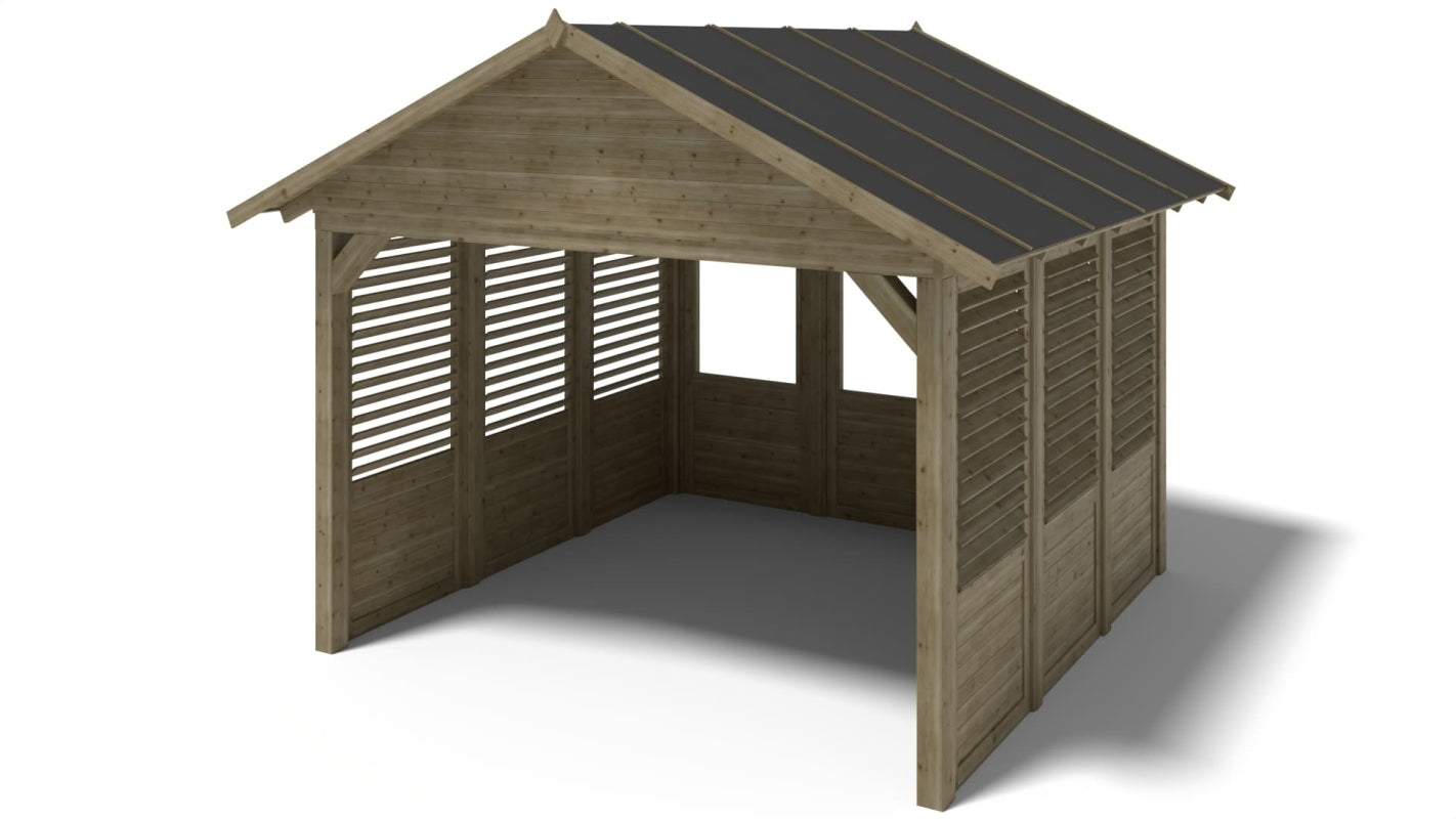 Gazebo da giardino in legno pergola 4.04x4.04 m con pannelli - Impregnata - ALT128 - ALTANKA