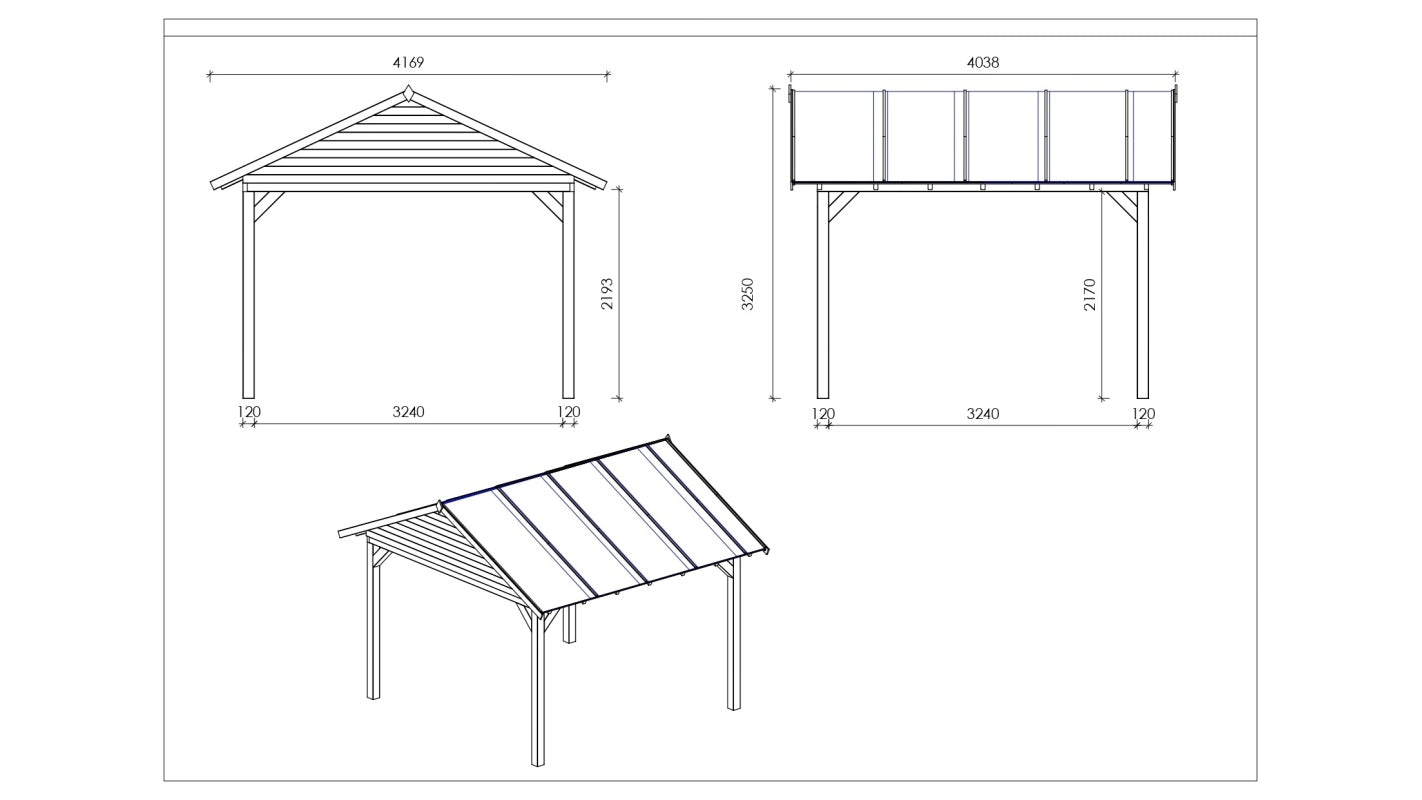Gazebo da giardino in legno pergola 4.04x4.04 m con pannelli - Impregnata - ALT128 - ALTANKA