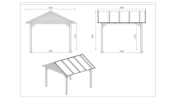 Gazebo da giardino in legno pergola 4.04x4.04 m con pannelli - Impregnata - ALT128 - ALTANKA