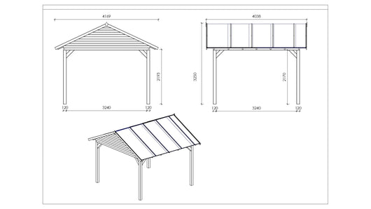 Gazebo da giardino in legno pergola 4.04x4.04 m con pannelli - Impregnata - ALT127 - ALTANKA