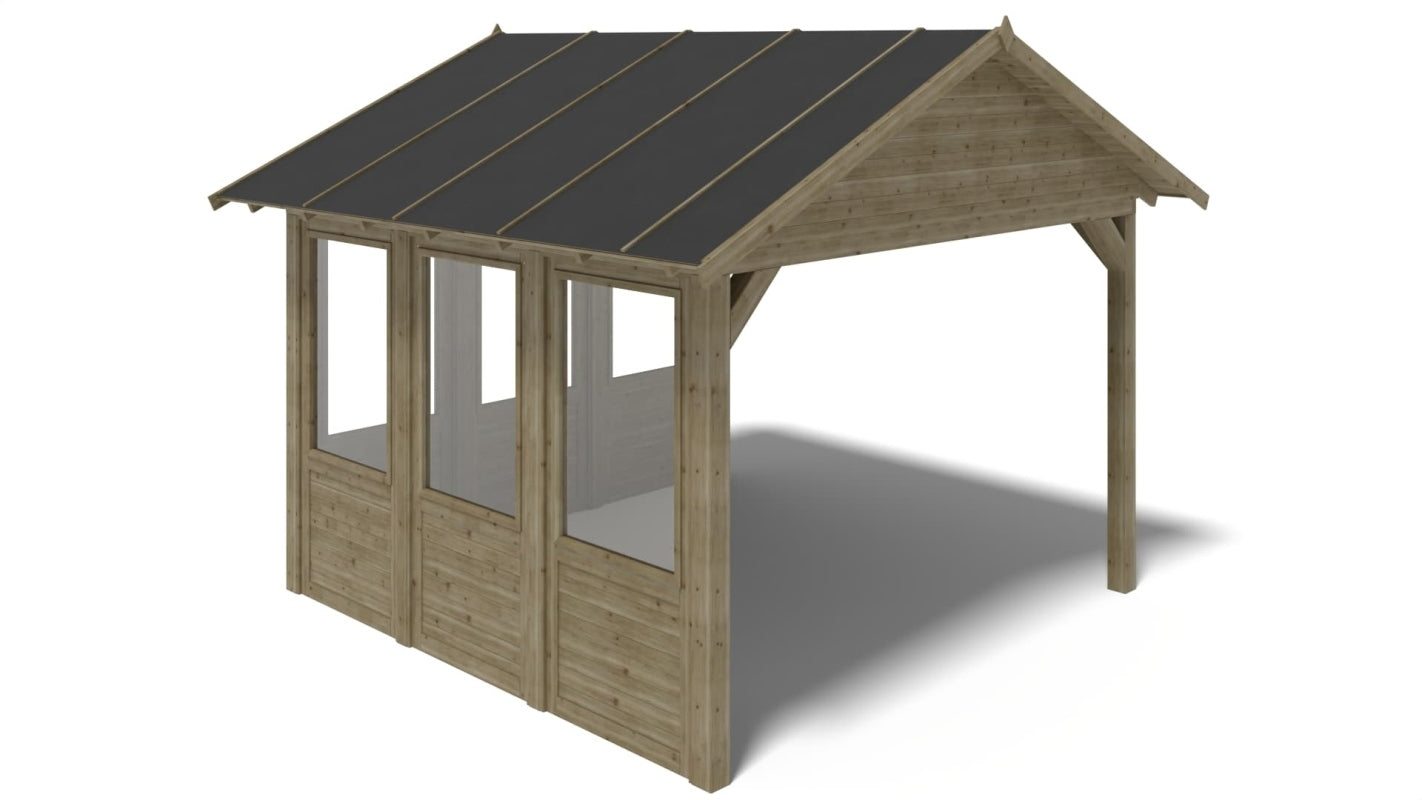 Gazebo da giardino in legno pergola 4.04x4.04 m con pannelli - Impregnata - ALT126 - ALTANKA