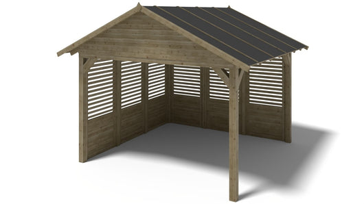 Gazebo da giardino in legno pergola 4.04x4.04 m con pannelli - Impregnata - ALT129 - ALTANKA