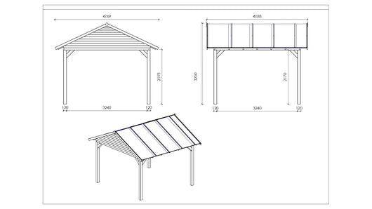 Gazebo da giardino in legno pergola 4.04x4.17 m - Impregnata - ALT36 - ALTANKA
