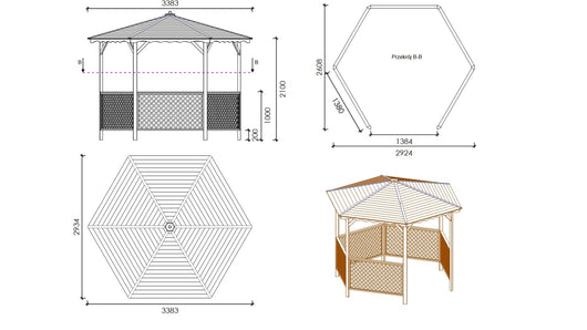 Gazebo da giardino tettoia parasole 3.38x2.79 m – Impregnato - ALT140 - ALTANKA