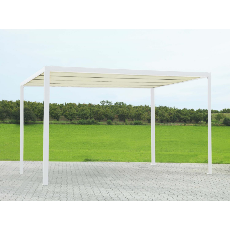 Gazebo pergola alluminio milwaukee bianco con telo elettrico m3x3h2,3