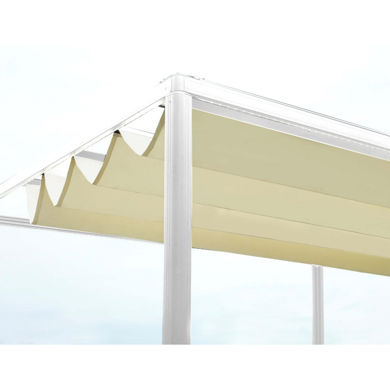 Gazebo pergola alluminio milwaukee bianco con telo elettrico m3x3h2,3