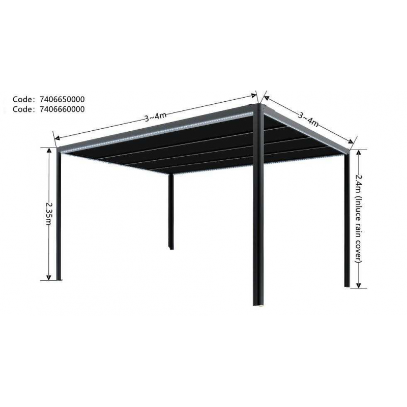 Gazebo pergola alluminio Milwaukee nerocon telo elettrico m3x3h2,3