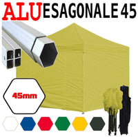Gazebo 3x3 m giallo pieghevole alluminio piantone esagonale 45mm portatile estendibile richiudibile estensibile acciaio con laterali per fiere eventi stand chiosco tenda tendone mercato mercatino    