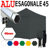 Gazebo 3x3 m nero pieghevole alluminio piantone esagonale 45mm portatile estendibile richiudibile estensibile acciaio con laterali per fiere eventi stand chiosco tenda tendone mercato mercatino    