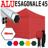 Gazebo 3x3 m rosso pieghevole alluminio piantone esagonale 45mm portatile estendibile richiudibile estensibile acciaio con laterali per fiere eventi stand chiosco tenda tendone mercato mercatino    