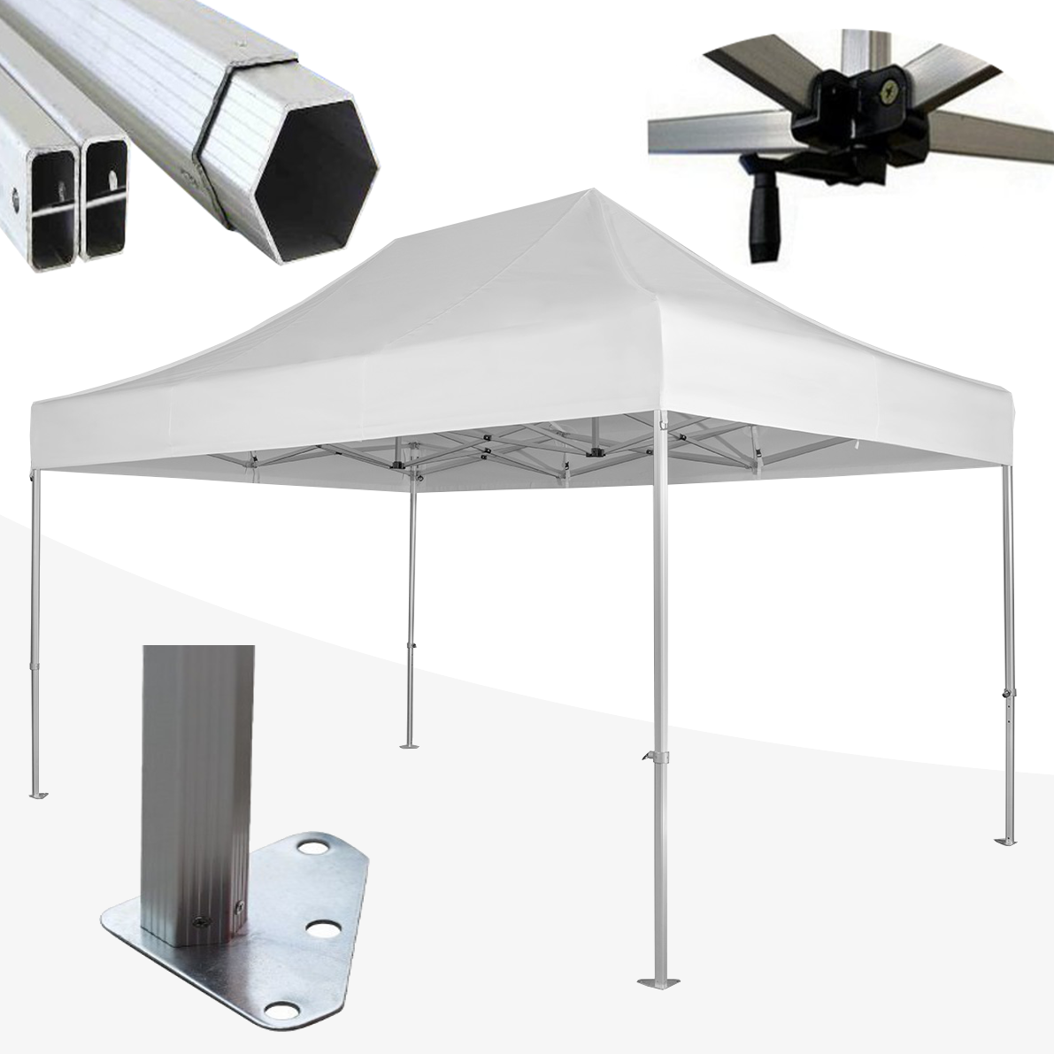 Gazebo 3x4,5 m bianco SENZA laterali pieghevole alluminio piantone esagonale 45mm portatile estendibile richiudibile estensibile acciaio per fiere eventi stand chiosco tenda tendone mercato mercatino    