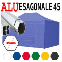 Gazebo 3x4,5 m blu pieghevole alluminio piantone esagonale 45mm portatile estendibile richiudibile estensibile acciaio con laterali per fiere eventi stand chiosco tenda tendone mercato mercatino    