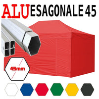 Gazebo 3x4,5 m rosso pieghevole alluminio piantone esagonale 45mm portatile estendibile richiudibile estensibile acciaio con laterali per fiere eventi stand chiosco tenda tendone mercato mercatino    