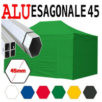 Gazebo 3x4,5 m verde pieghevole alluminio piantone esagonale 45mm portatile estendibile richiudibile estensibile acciaio con laterali per fiere eventi stand chiosco tenda tendone mercato mercatino    