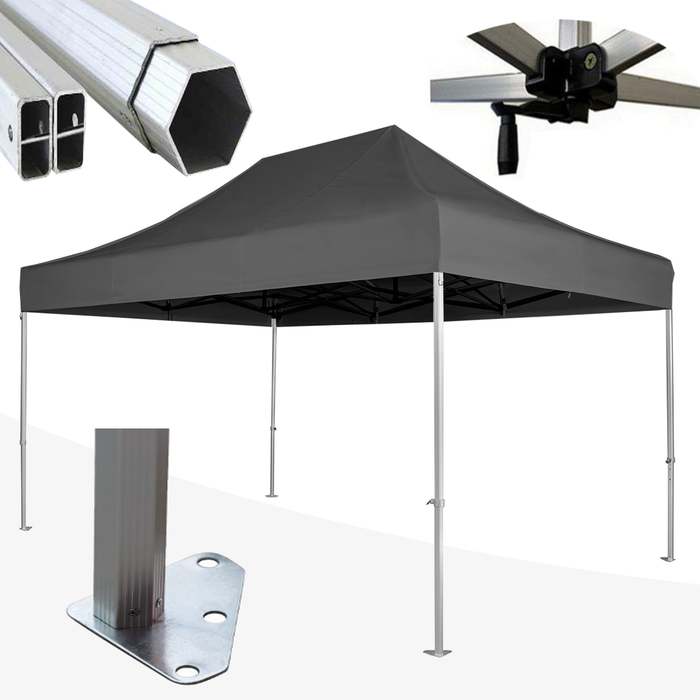Gazebo 3x4,5 m nero SENZA laterali pieghevole alluminio piantone esagonale 45mm portatile estendibile richiudibile estensibile acciaio per fiere eventi stand chiosco tenda tendone mercato mercatino    