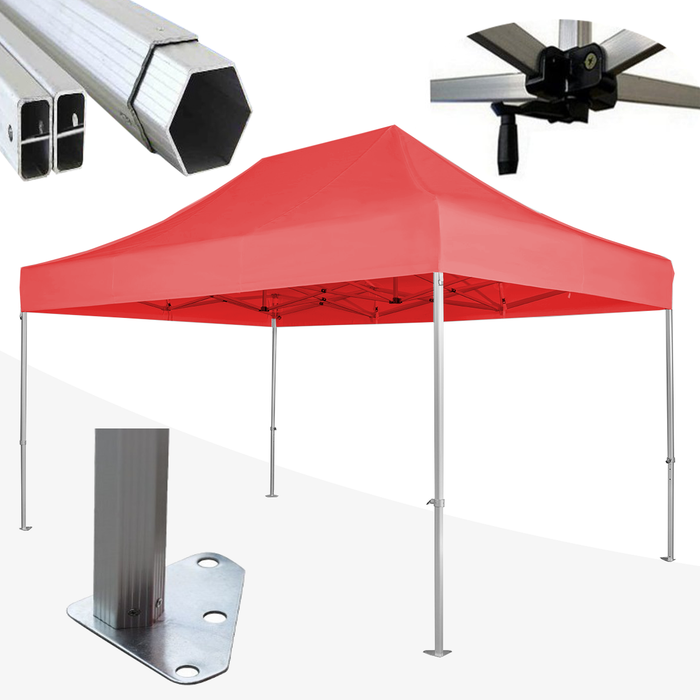 Gazebo 3x4,5 m rosso SENZA laterali pieghevole alluminio piantone esagonale 45mm portatile estendibile richiudibile estensibile acciaio per fiere eventi stand chiosco tenda tendone mercato mercatino    