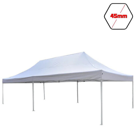 Gazebo 3x6 m bianco SENZA laterali pieghevole alluminio piantone esagonale 45mm portatile estendibile richiudibile estensibile acciaio per fiere eventi stand chiosco tenda tendone mercato mercatino    