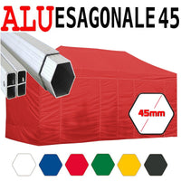 Gazebo 3X6 m rosso pieghevole alluminio piantone esagonale 45mm portatile estendibile richiudibile estensibile acciaio con laterali per fiere eventi stand chiosco tenda tendone mercato mercatino    