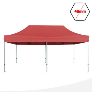 Gazebo 3x6 m rosso SENZA laterali pieghevole alluminio piantone esagonale 45mm portatile estendibile richiudibile estensibile acciaio per fiere eventi stand chiosco tenda tendone mercato mercatino    