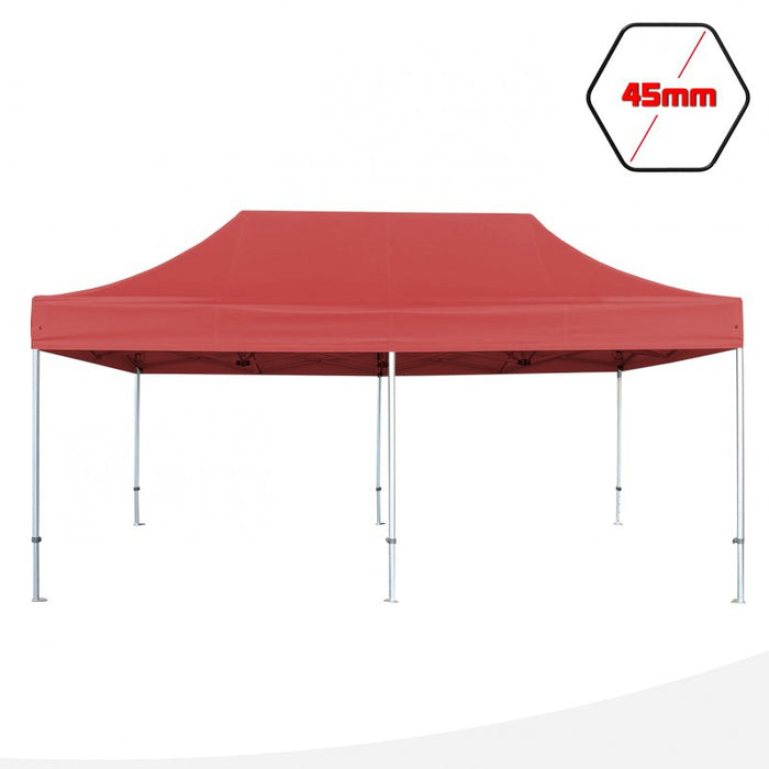 Gazebo 3x6 m rosso SENZA laterali pieghevole alluminio piantone esagonale 45mm portatile estendibile richiudibile estensibile acciaio per fiere eventi stand chiosco tenda tendone mercato mercatino    