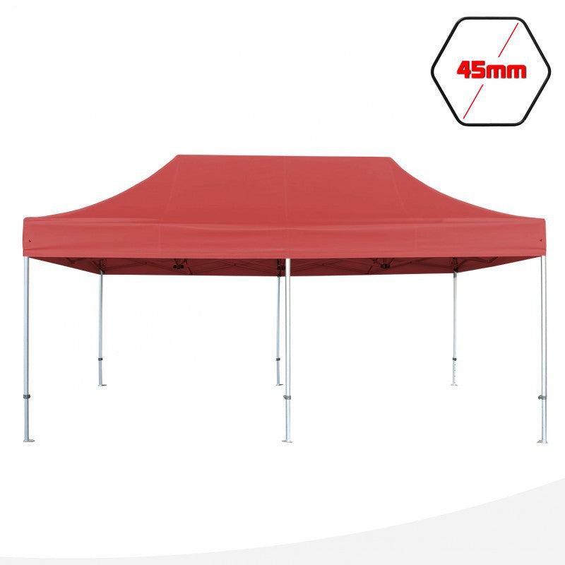 Gazebo 3x6 m rosso SENZA laterali pieghevole alluminio piantone esagonale 45mm portatile estendibile richiudibile estensibile acciaio per fiere eventi stand chiosco tenda tendone mercato mercatino    