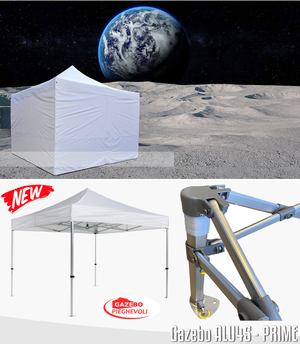 Gazebo 3x3 m blu certificato IGNIFUGO pieghevole alluminio piantone esagonale 45mm portatile estendibile richiudibile estensibile acciaio con laterali per fiere eventi stand chiosco tenda tendone mercato mercatino    