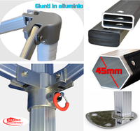 Gazebo 3x3 m blu certificato IGNIFUGO pieghevole alluminio piantone esagonale 45mm portatile estendibile richiudibile estensibile acciaio con laterali per fiere eventi stand chiosco tenda tendone mercato mercatino    