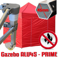 Gazebo 3x3 m rosso certificato IGNIFUGO pieghevole alluminio piantone esagonale 45mm portatile estendibile richiudibile estensibile acciaio con laterali per fiere eventi stand chiosco tenda tendone mercato mercatino    