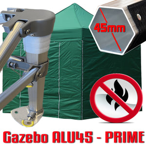 Gazebo 3x3 m verde certificato IGNIFUGO pieghevole alluminio piantone esagonale 45mm portatile estendibile richiudibile estensibile acciaio con laterali per fiere eventi stand chiosco tenda tendone mercato mercatino    