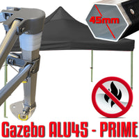 Gazebo 3x3 m nero certificato IGNIFUGO SENZA laterali pieghevole alluminio piantone esagonale 45mm portatile estendibile richiudibile estensibile acciaio per fiere eventi stand chiosco tenda tendone mercato mercatino    