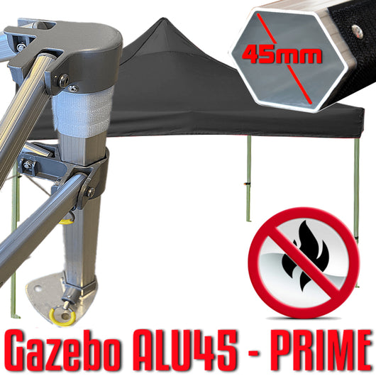 Gazebo 3x3 m nero certificato IGNIFUGO SENZA laterali pieghevole alluminio piantone esagonale 45mm portatile estendibile richiudibile estensibile acciaio per fiere eventi stand chiosco tenda tendone mercato mercatino    
