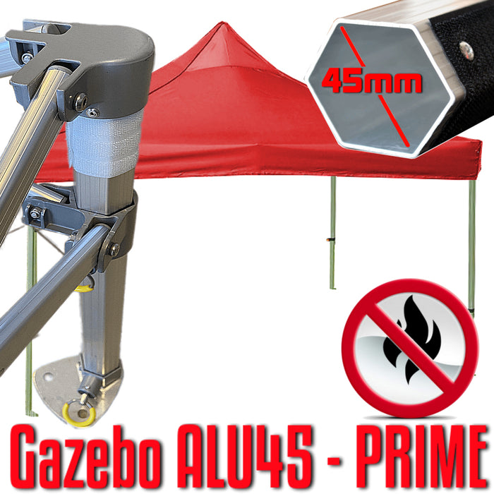 Gazebo 3x3 m rosso certificato IGNIFUGO SENZA laterali pieghevole alluminio piantone esagonale 45mm portatile estendibile richiudibile estensibile acciaio per fiere eventi stand chiosco tenda tendone mercato mercatino    