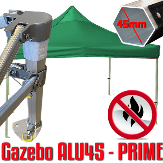 Gazebo 3x3 m verde certificato IGNIFUGO SENZA laterali pieghevole alluminio piantone esagonale 45mm portatile estendibile richiudibile estensibile acciaio per fiere eventi stand chiosco tenda tendone mercato mercatino    