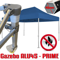 Gazebo 3x4,5 m blu certificato IGNIFUGO SENZA laterali pieghevole alluminio piantone esagonale 45mm portatile estendibile richiudibile estensibile acciaio per fiere eventi stand chiosco tenda tendone mercato mercatino    
